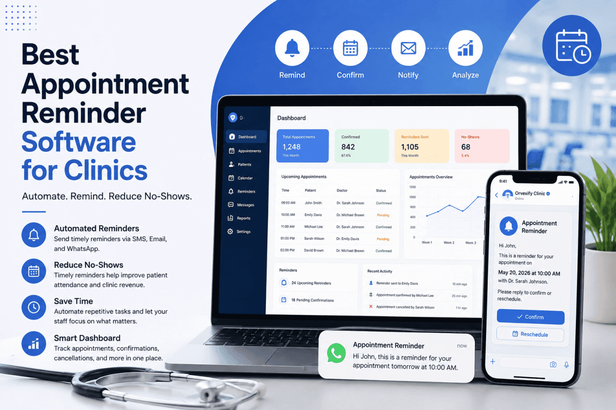 Healthcare professional using appointment reminder software on a modern dashboard with automated patient reminder notifications.