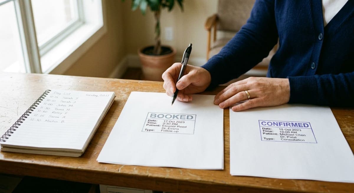 Healthcare professional using appointment reminder software on a modern dashboard with automated patient reminder notifications.