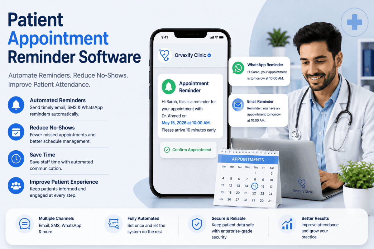 Doctor using appointment reminder software to reduce patient no-shows
