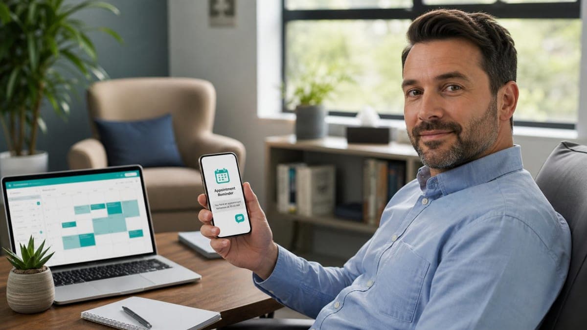 Doctor using appointment reminder software to reduce patient no-shows